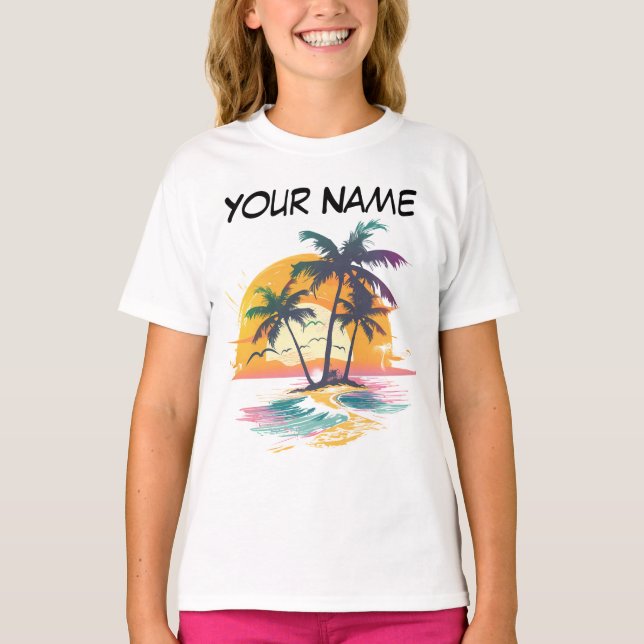 Tropical Sunset Vibes - Palmen Trees & Beach Desig T-Shirt (Vorderseite)