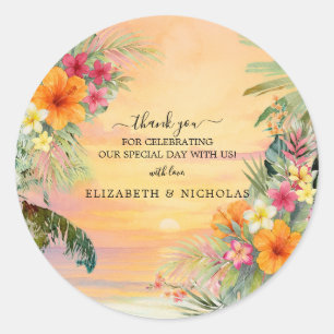 Tropical Sunset Vielen Dank für Ihr Hochzeitsticke Runder Aufkleber