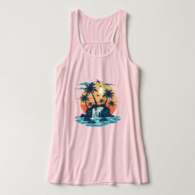 Tropical Sunset Waterfall Graphic T-Shirt Tank Top (Design Vorderseite)