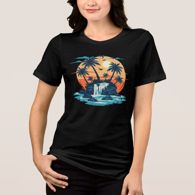 Tropical Sunset Waterfall Graphic T-Shirt Tri-Blend Shirt (Vorderseite)