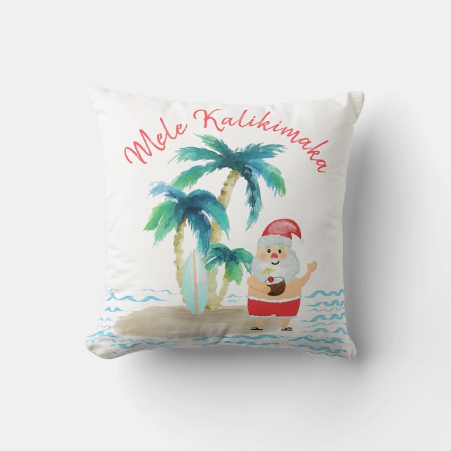 Tropical Surfing Santa Mele Kalikimaka Weihnachten Kissen (Vorderseite)