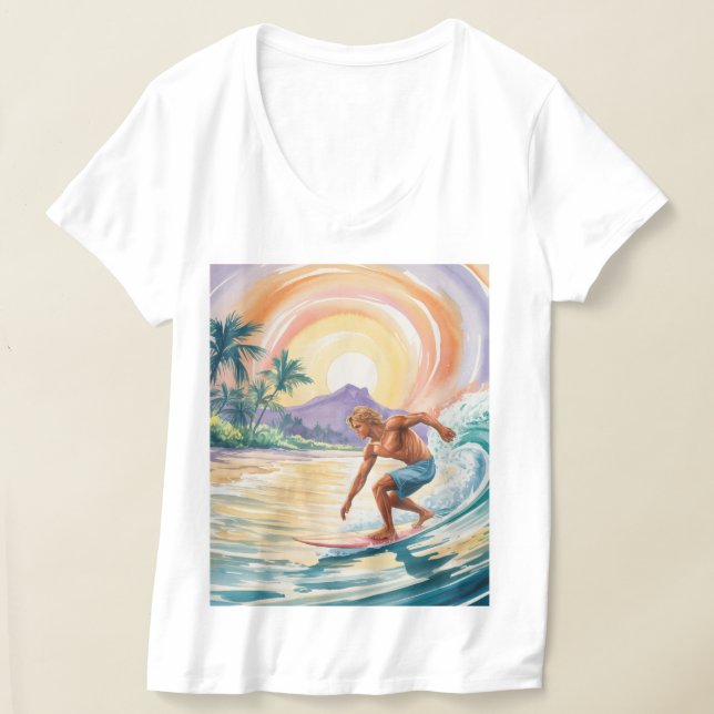 Tropical surfing Sunset White V-Neck T - Shirt (Ablage )