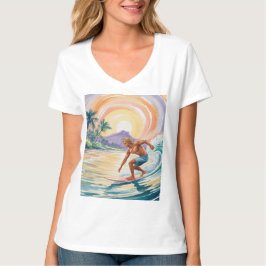 Tropical surfing Sunset White V-Neck T - Shirt
