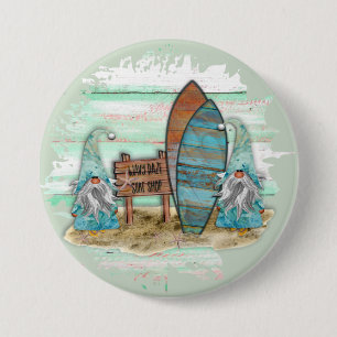 Tropical surfing Watercolor Beach Gnomes Button