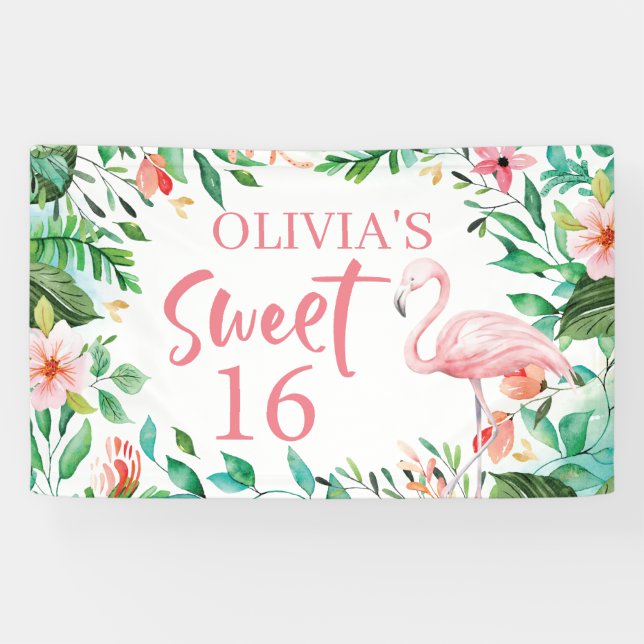 Tropical Sweet 16 Aloha Luau Bannière d'anniversai (Horizontal)
