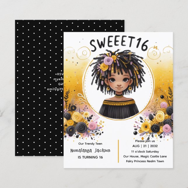 Tropical Sweet 16 Black Teen Birthday Black Gold (Vorne/Hinten)