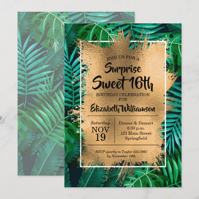 Tropical Sweet 16e anniversaire Invitations (Devant / Derrière)