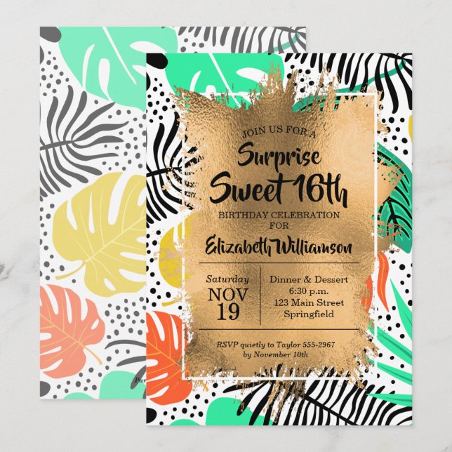 Tropical Sweet 16e anniversaire Invitations (Devant / Derrière)