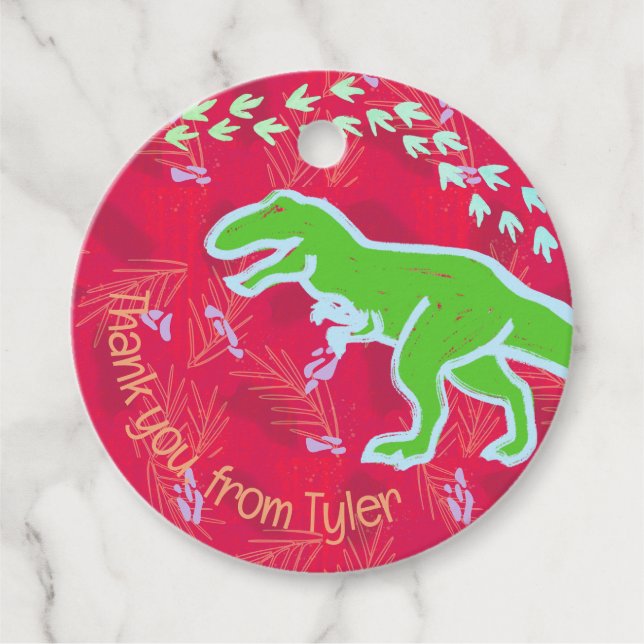 Tropical T-Rex Dinosaurier Tracks Geschenkanhänger (Vorderseite)