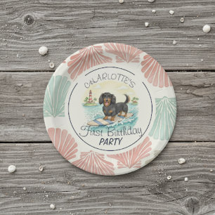 Tropical the Big One Surf Dackel Geburtstag Pappteller