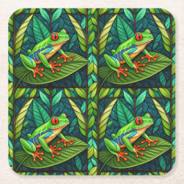 Tropical-themed coasters with vibrant green leaves rechteckiger pappuntersetzer