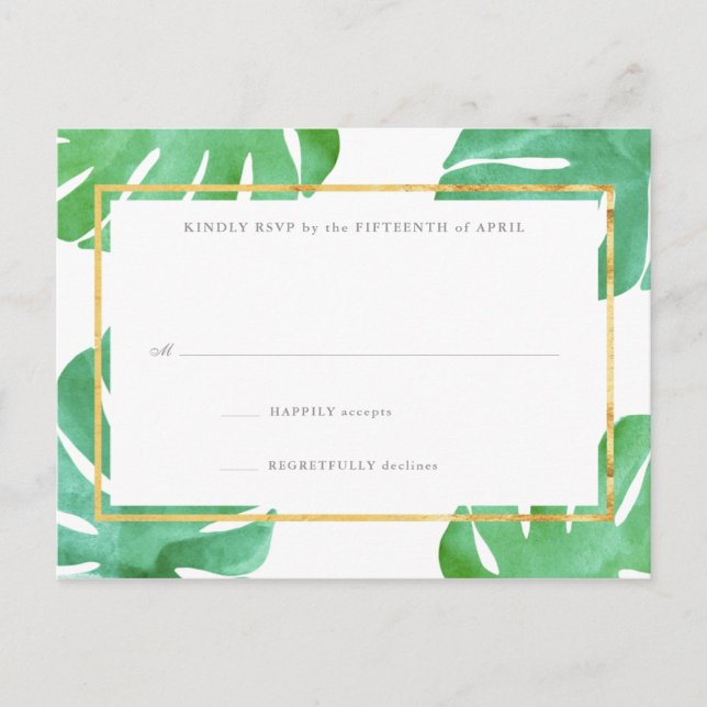 Tropical Themed Gold Reply Cards Postkarte (Vorderseite)