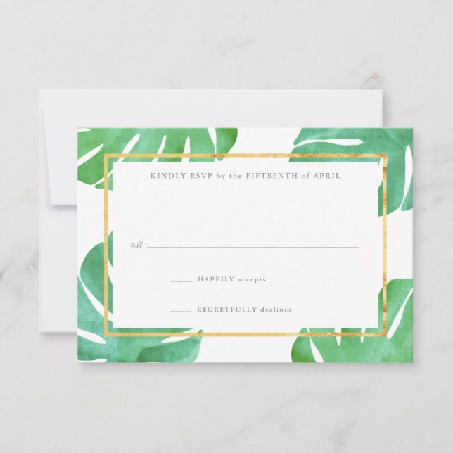 Tropical Themed Gold Reply Cards RSVP Karte (Vorderseite)