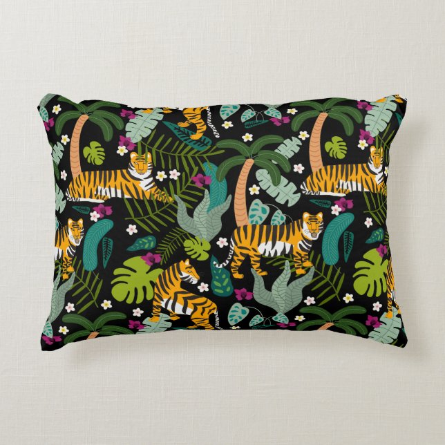 Tropical Tiger Black Botanle Safari Cats Dekokissen (Vorderseite)