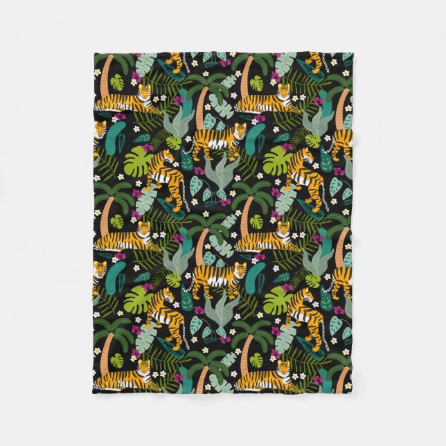 Tropical Tiger Black Botanle Safari Cats Fleecedecke (Vorderseite)