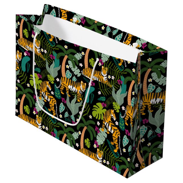 Tropical Tiger Black Botanle Safari Cats Große Geschenktüte (Vorderseite Schrägansicht)