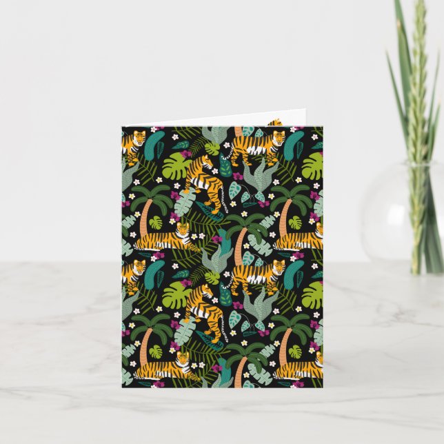 Tropical Tiger Black Botanle Safari Cats Karte (Vorderseite)