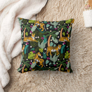 Tropical Tiger Black Botanle Safari Cats Kissen