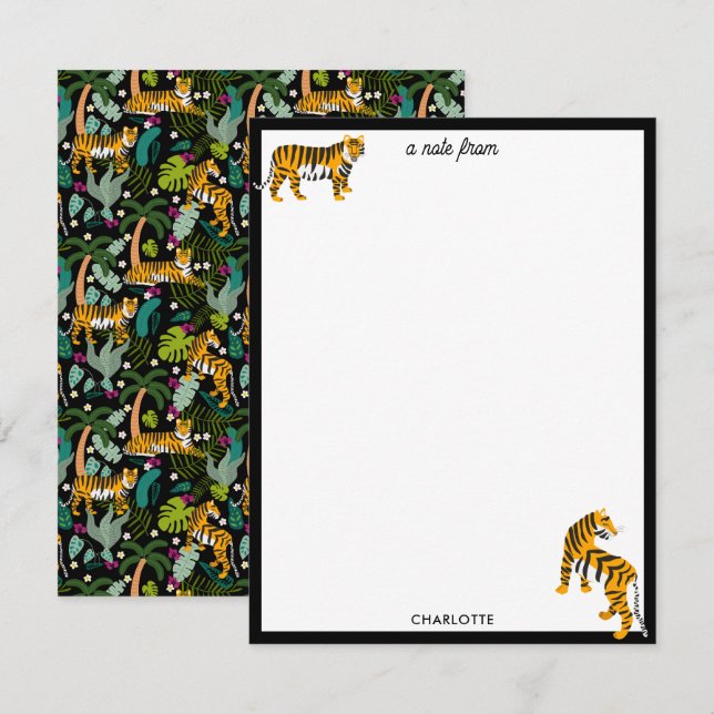Tropical Tiger Black Botanle Safari Cats Mitteilungskarte (Vorne/Hinten)