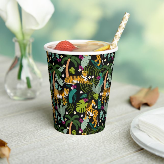 Tropical Tiger Black Botanle Safari Cats Pappbecher (In Situ)
