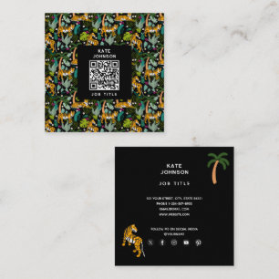 Tropical Tiger Black Botanle Safari Cats Quadratische Visitenkarte