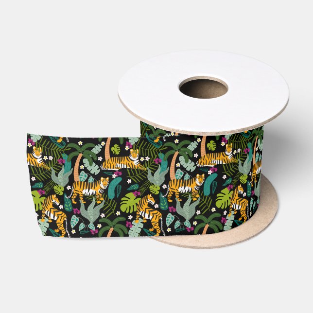 Tropical Tiger Black Botanle Safari Cats Satinband (Spule)