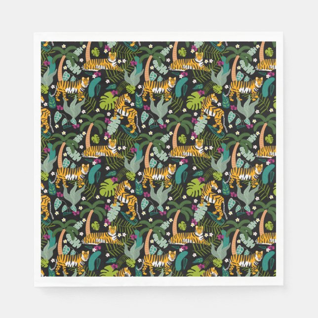 Tropical Tiger Black Botanle Safari Cats Serviette (Vorderseite)