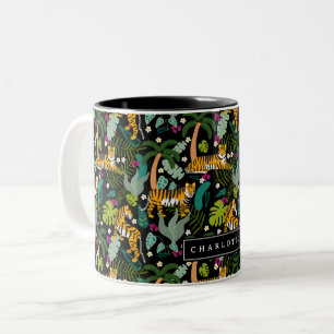 Tropical Tiger Black Botanle Safari Cats Zweifarbige Tasse