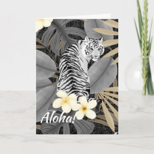Tropical Tiger Hawaiian Palm Jungle Gray Einladung