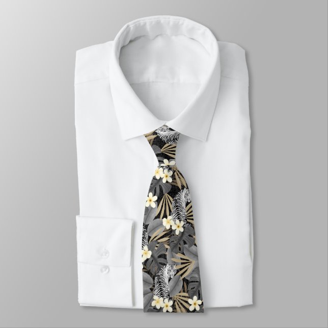Tropical Tiger Hawaiian Palm Jungle Gray Krawatte (Gebunden)