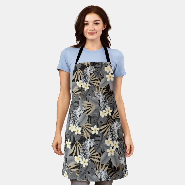 Tropical Tiger Hawaiian Palm Jungle Gray Schürze (Getragen)