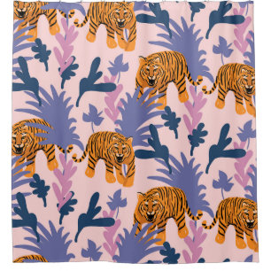 Tropical Tigers Jungle Vintag Pattern Duschvorhang
