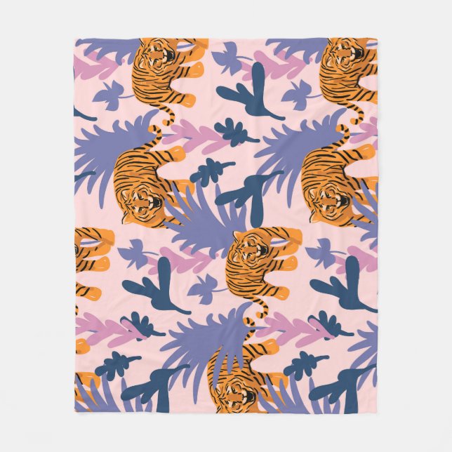 Tropical Tigers Jungle Vintag Pattern Fleecedecke (Vorderseite)