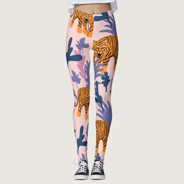 Tropical Tigers Jungle Vintag Pattern Leggings (Vorderseite)