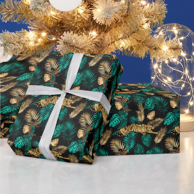 Tropical Tigers & Leaves | Bold Jungle Pattern Geschenkpapier (Feiertage)