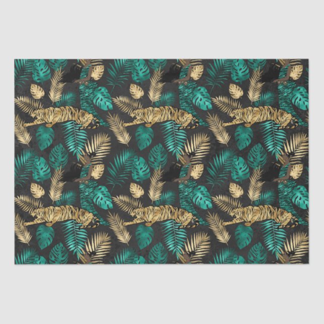 Tropical Tigers & Leaves | Bold Jungle Pattern Seidenpapier (Vorderseite)