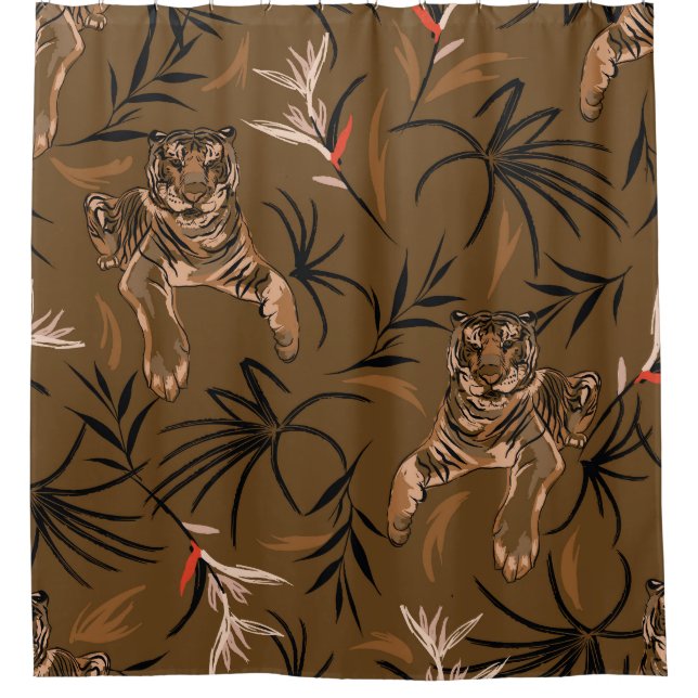 Tropical Tigers Paradise Blume Muster Duschvorhang (Vorderseite)