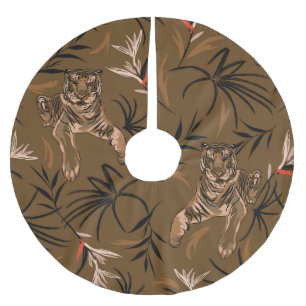 Tropical Tigers Paradise Blume Muster Polyester Weihnachtsbaumdecke
