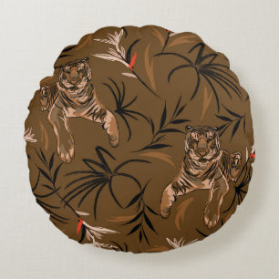 Tropical Tigers Paradise Blume Muster Rundes Kissen