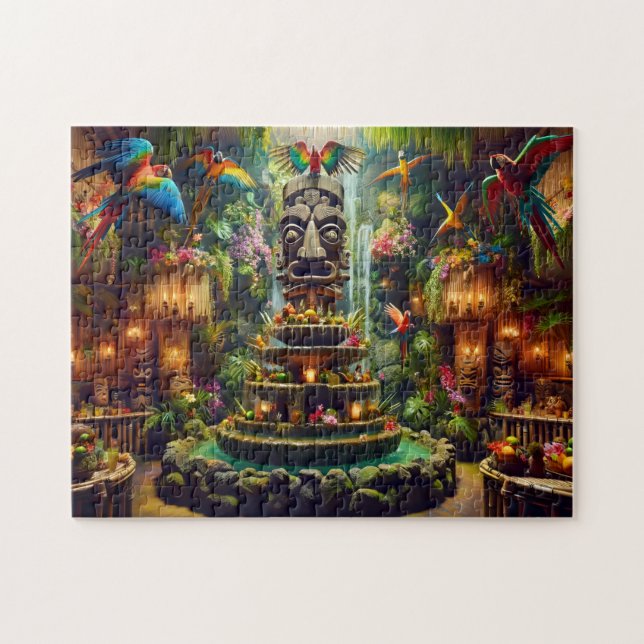Tropical Tiki Mystical Parrots Tiki Totems Jungle (Horizontal)