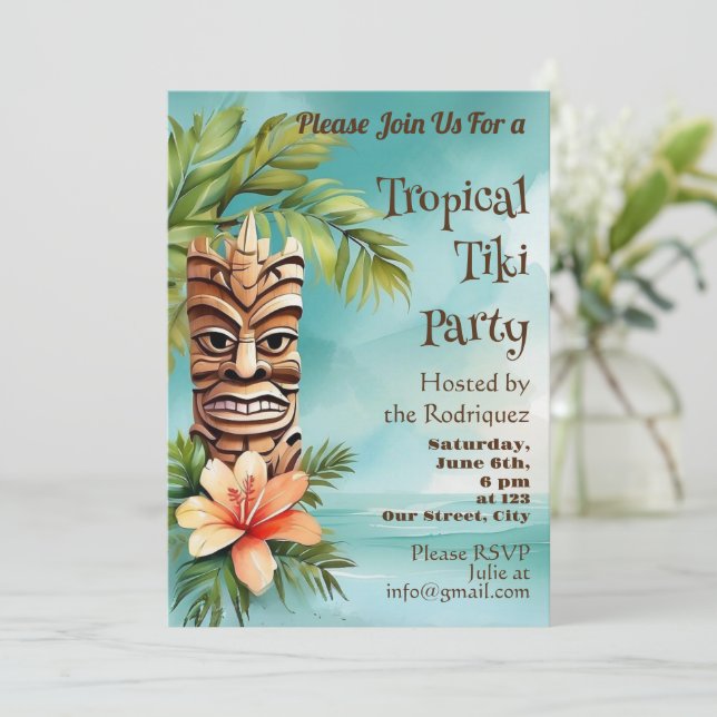 Tropical Tiki Party Einladung (Stehend Vorderseite)