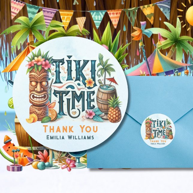 Tropical Tiki Party Wedding Luau Brautparty Runder Aufkleber (Von Creator hochgeladen)