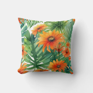 Tropical Tithonia Vibrannte Wasserfarbe Kissen