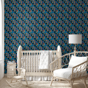 Tropical Toucan & Palm Leaf Muster auf blau Tapete