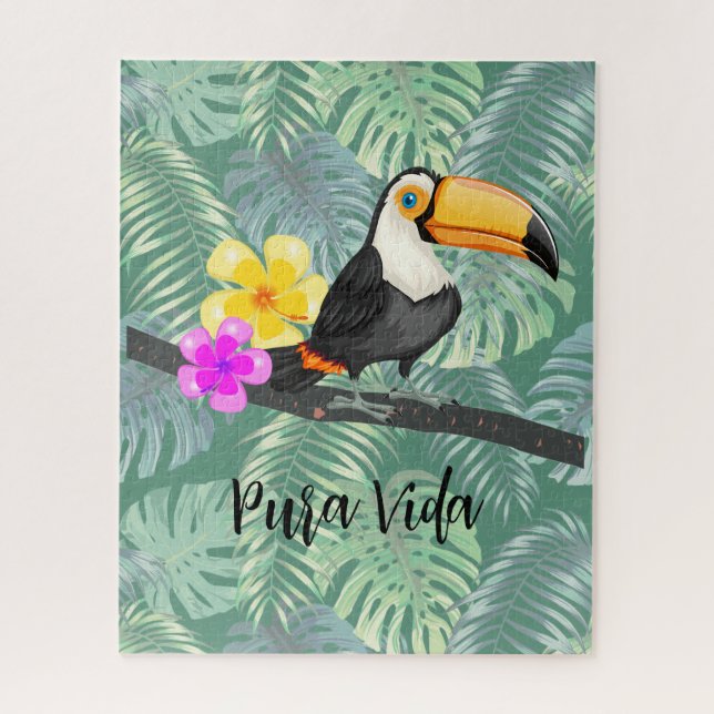 Tropical Toucan Pura Vida Design Jigsaw Puzzle (Vertikal)