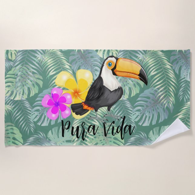 Tropical Toucan Pura Vida Design Strandtuch (Vorderseite)