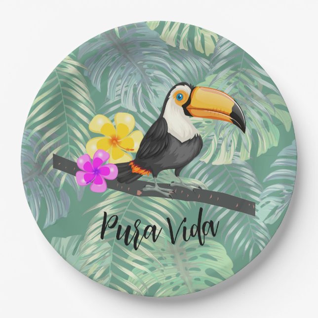 Tropical Toucan Pura Vida Papierplatte Pappteller (Vorderseite)