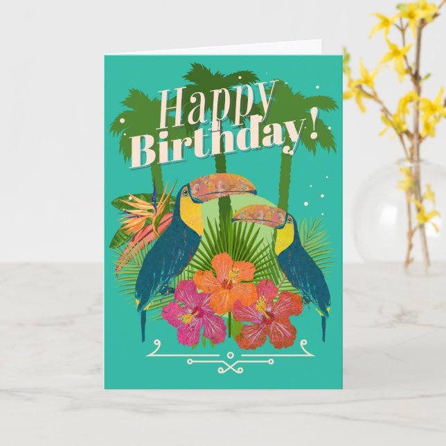 Tropical Toucans Happy Birthday Grußkarte Karte (Gelbe Blume)