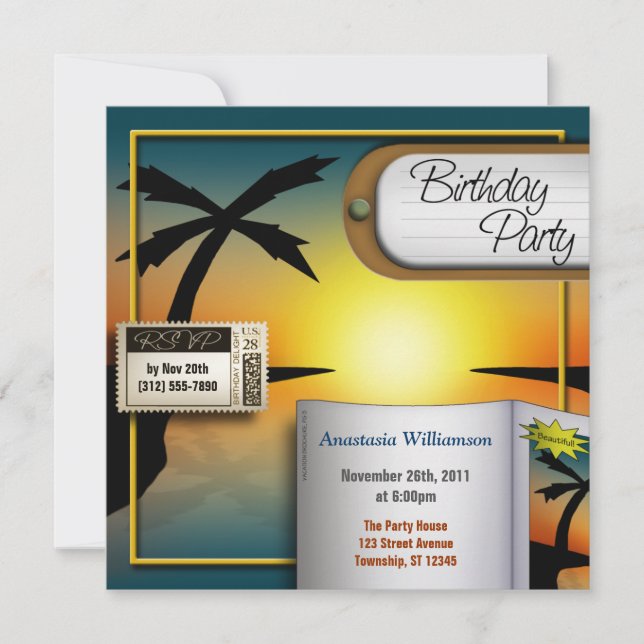 Tropical Travel Sunset Anniversaire Invitations (Devant)