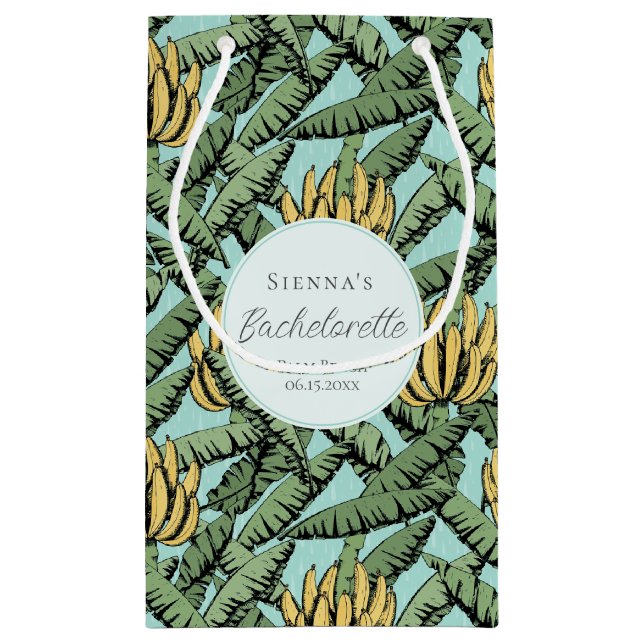 Tropical Turquoise Banana Blätter Bachelorette Kleine Geschenktüte (Rückseite)